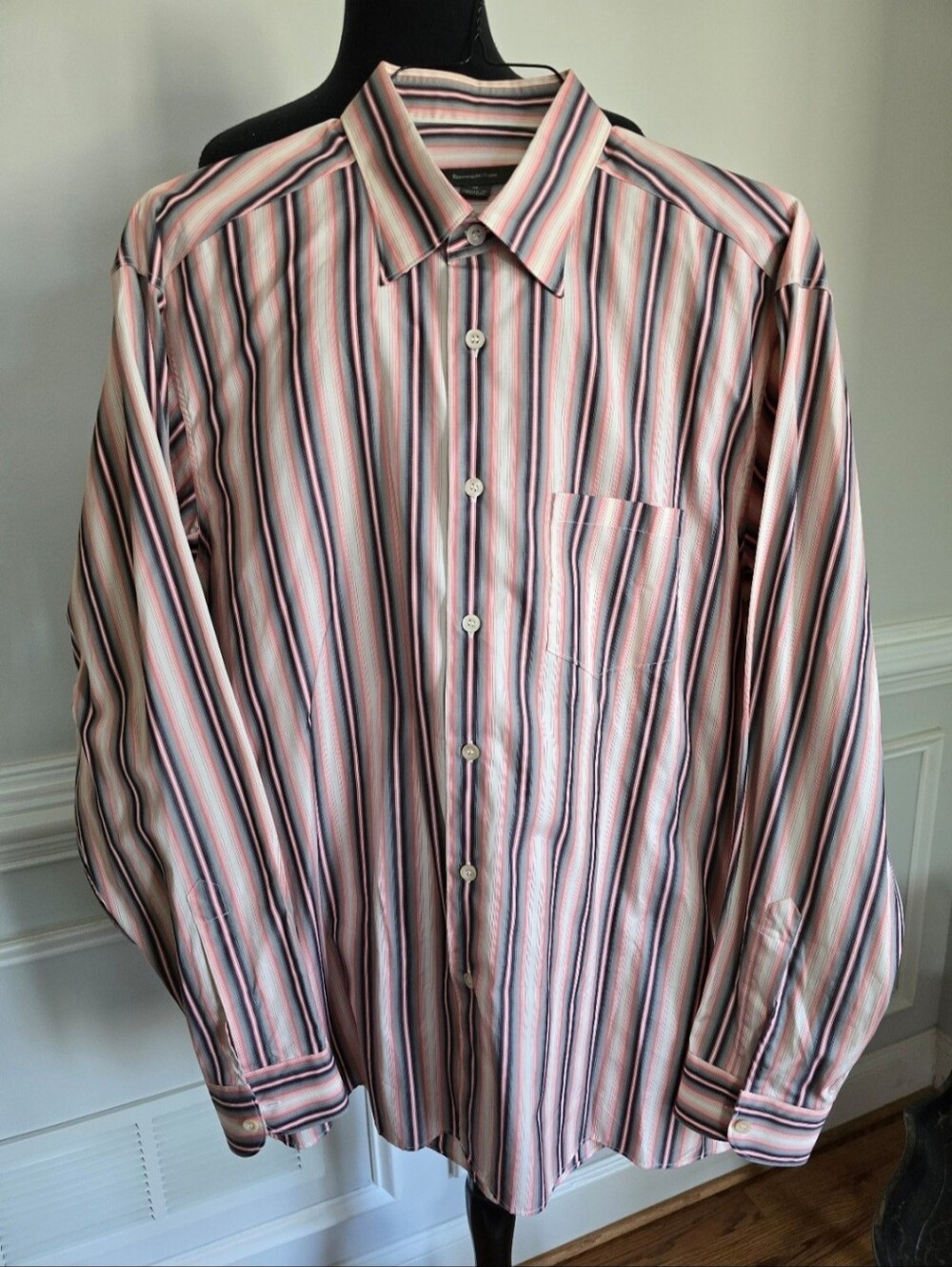 Ermenegildo Zegna Men's Pink Multi-Stripe Long Sleeve Shirt XL